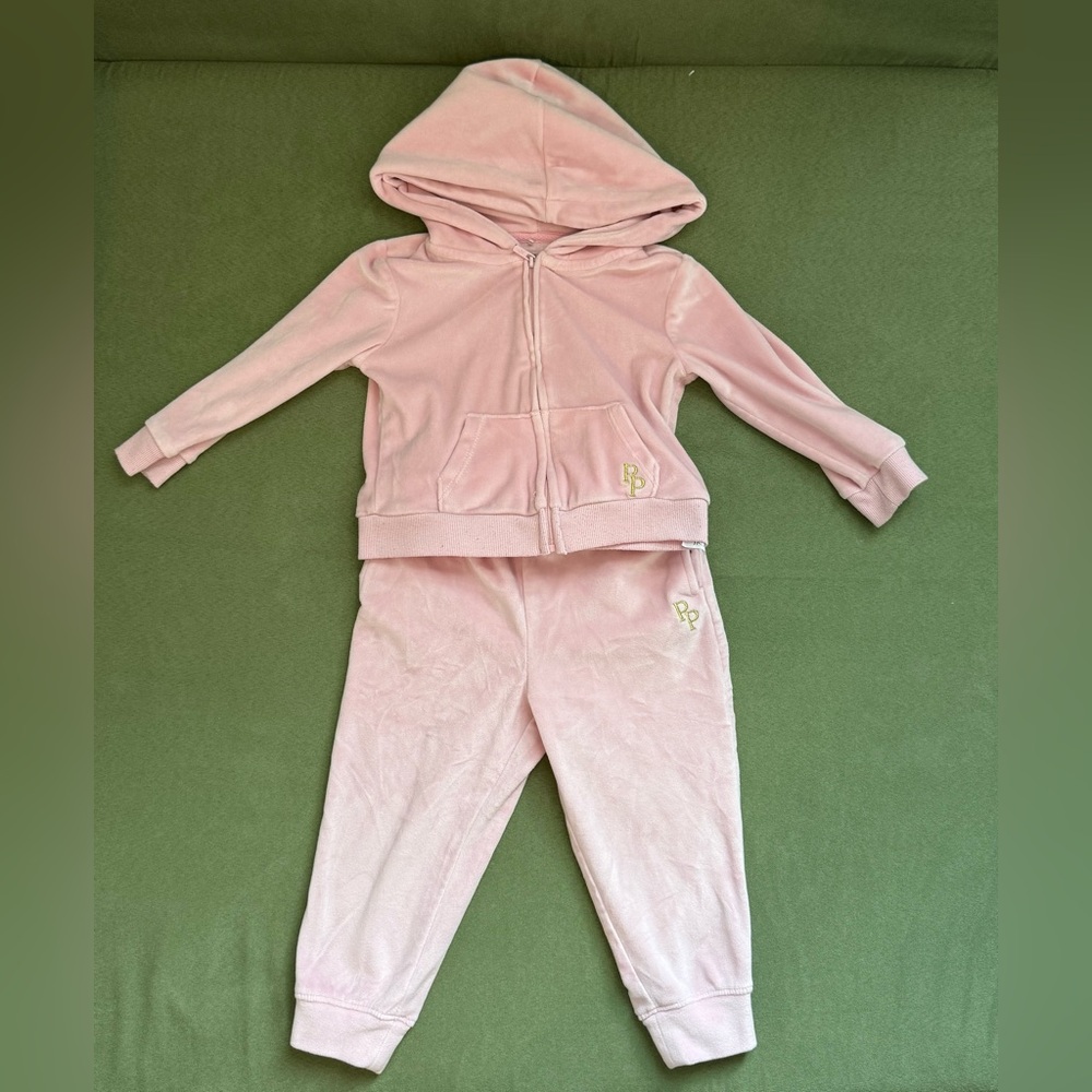 Posh Peanut Pink Velour Hoodie and Pants Set 18-24mo